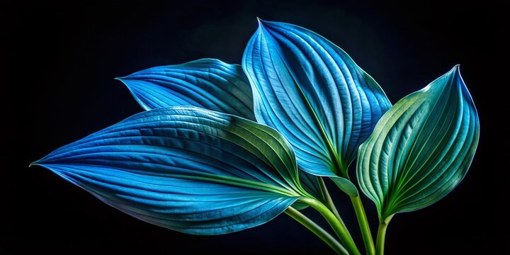 Isolated Blue Hosta Flower on Black Background with Copy Space for Text and Design Elements, Perfect for Nature and Floral-Themed Projects