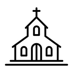 Church outline vector icon with cross. Editable stroke.