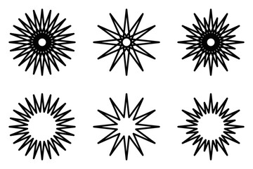 Sunburst rays outline vector icon set. Editable stroke.
