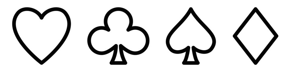 Playing card suits outline vector icon. Editable stroke.