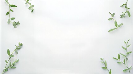 Naklejka premium Minimalist Botanical Background with Green Leaves on White Surface