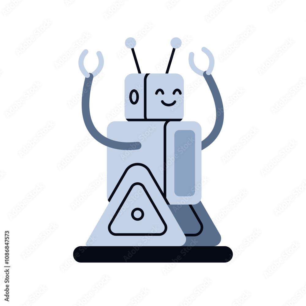 Poster cute robot character. friendly robotic toy. funny cheerful bot. mechanical electronic machine, andro