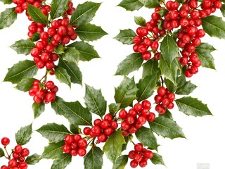 Holly Branches with bright red berries and deep green leaves