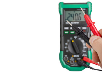 Digital Multimeter with Probes in Hand