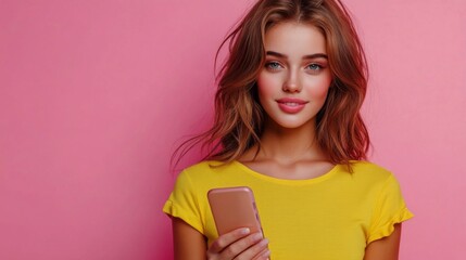 Portrait of Smiling Woman with Smartphone