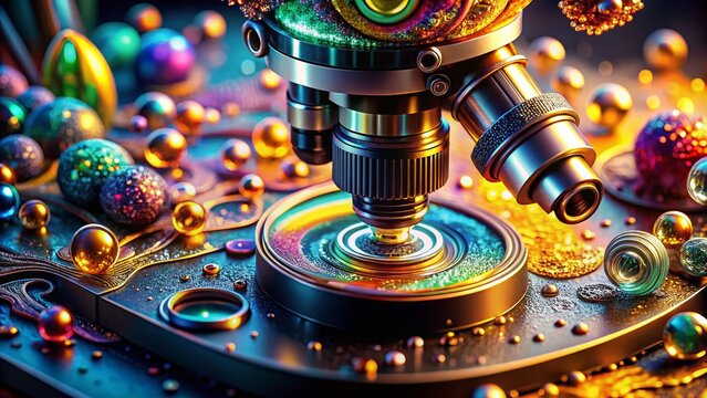 Macro Photography of Advanced Image Reskin AI Technology in Action, Showcasing Textures and Details of Digital Transformation Under a Microscope Viewpoint