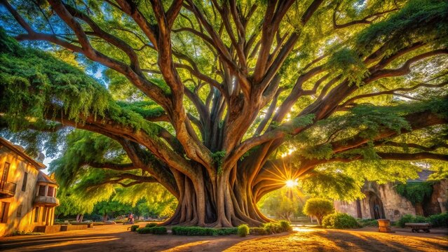 Majestic Arbol del Tule: Captivating Bokeh Effect of Mexico's Ancient Tree with Lush Green Foliage and Soft, Dreamy Background for Nature Lovers and Travel Enthusiasts