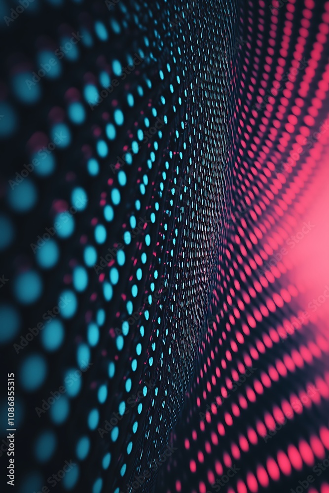 Poster abstract digital background with blue and pink dots creating a modern wave pattern for technology an