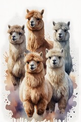 Obraz premium Fluffy alpacas in watercolor style