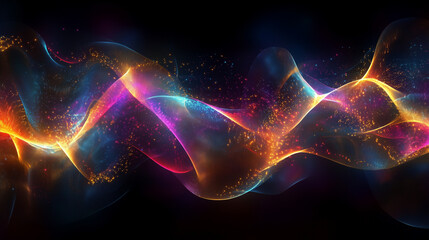 Obraz premium Dynamic light streams with vibrant neon colors on black