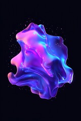 Abstract fluid shape featuring vibrant pink and blue colors with glowing particles against a dark background, perfect for modern and artistic designs.