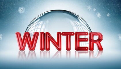 赤い「WINTER」の文字が雪の中に浮かぶ、ガラス質のスノードームが作り出す温かみと冷たさを感じさせるデザイン
