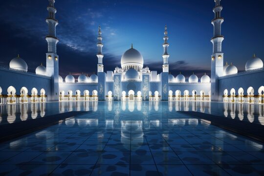 Famous abu dhabi sheikh zayed mosque architecture building night.
