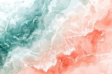Obraz premium Abstract Watercolor Background Teal and Coral Swirls. A mesmerizing blend of teal and coral watercolor paints create a dynamic, fluid design perfect for various applications.