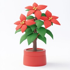 Festive 3D Render of a Poinsettia Plant in a Red Pot