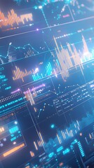 Futuristic Economic Trade Simulation with Holographic Statistical Displays and Sleek Technological Interface