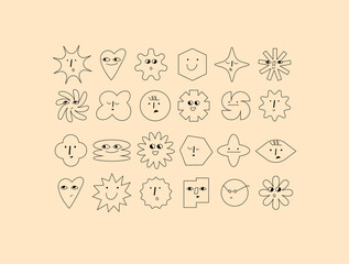 Geometric abstract comic faces with different emotions. Funny faces for business team avatar