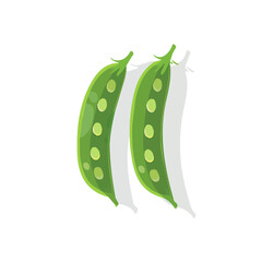 Simple flat 2D illustration of a snap pea isolated on a white background, vector 2D design, icon, flat 2d