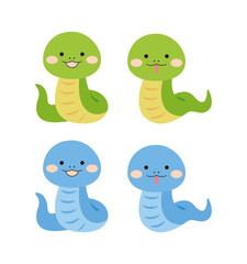 Cute green and blue snake character illustration. 2025 is called the ‘year of the snake’ in Asia and Korea.