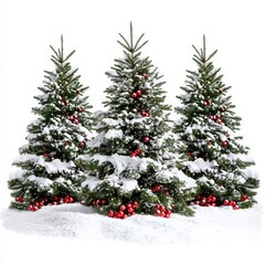 Fototapeta premium Festive Christmas Trees Isolated on a Pure White Background.Concept of Christmas, holiday season, winter, festivity, tradition, and joy，Christmas decorations, retail, e-commerce, greeting cards, and h