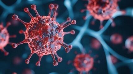 3D Virus Disease: Rabies close-up showcase model illustration, bokeh blue background