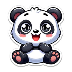 Obraz premium AI Generate of Sticker Panda or Giant Panda in cartoon style with a happy expression, isolated in white background