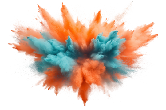 Aqua and orange pigment explosion artwork.