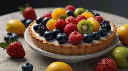 Elegant fruit tart with colorful berries