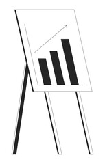 Whiteboard with bar chart showing growth black and white 2D line object. Business data representing successful development isolated clip art vector outline item. Monochromatic spot illustration