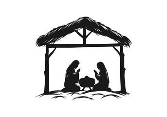 Nativity Scene Silhouette illustration, Christmas Nativity Scene in the desert