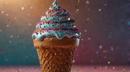 Gourmet ice cream cone with sprinkles