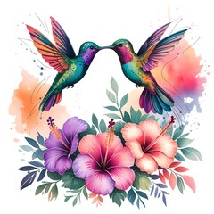 Naklejka premium Stunning illustration featuring two elegant hummingbirds with intricate wings