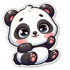 Fototapeta premium AI Generate of Sticker Panda or Giant Panda in cartoon style with a happy expression, isolated in white background