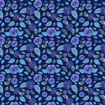 Blue Watercolor Roses Floral Pattern