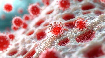 3D Virus Disease: Micro scope Blistered skin with viral particles causing infection, 3D medical concept illustration