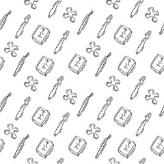 Hand drawn Artist tools seamless pattern. Art supplies pattern background