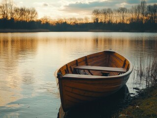 Obraz premium Serene Sunset Scene With Canoe