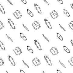 Hand drawn Artist tools seamless pattern. Art supplies pattern background