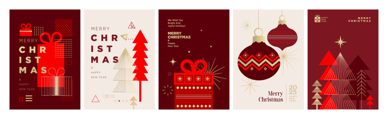 Obraz premium Christmas and New Year Greeting Cards. Vector illustration concepts for greeting card, party invitation card, website banner, social media banner, marketing material.