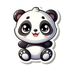 Fototapeta premium AI Generate of Sticker Panda or Giant Panda in cartoon style with a happy expression, isolated in white background