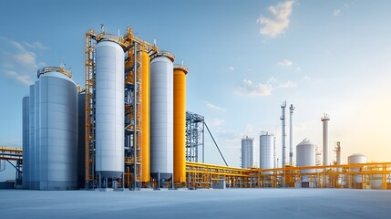 Obraz premium Innovative Energy Production Facility Showcasing Hybrid Solar and Biofuel Technology Advances. Fuel Processing Technology Concept