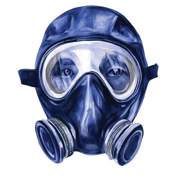 watercolor blue gas mask portrait clip art preview