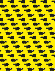 Seamless pattern with funny cartoon hippopotamus