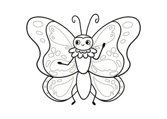 Cute black and white butterfly on a white background. Vector illustration with insect in cartoon style. Children's coloring book.
