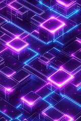 Obraz premium Vibrant Futuristic Digital Abstract with Neon Lights and Geometric Shapes in Purple and Blue Hues Creating a Modern Tech Background Design