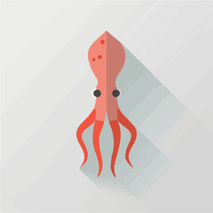 A simple flat 2D icon of squid isolated on a background, vector design, ideal for animation, UI/UX design, mobile apps, web design, digital illustrations