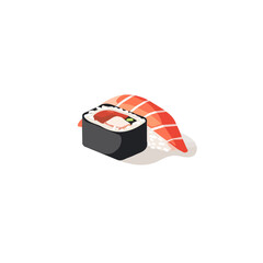 Simple flat 2D illustration of a sushi roll isolated on a white background, vector 2D design, icon, flat 2d illustration art, flat icon
