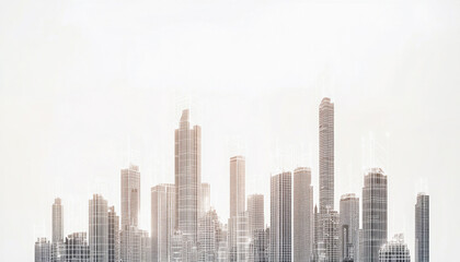 Fototapeta premium Modern city skyline emerging from abstract lines, architectural innovation and urban development