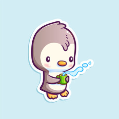 Vector illustration with cute little penguin isolated on white. Funny cartoon character for sticker design.