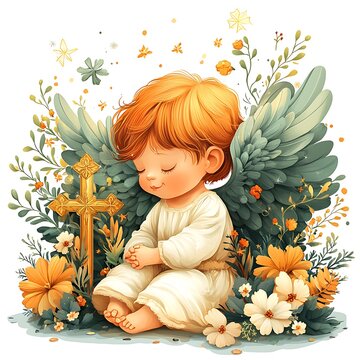angel praying cross flowers watercolor clip art preview